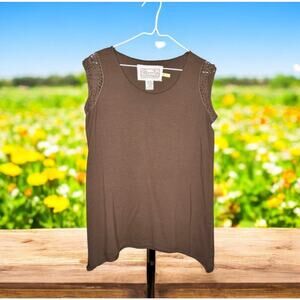 Aventura Chocolate Brown Crochet Trim Sleeveless Organic Cotton Tank Top M NWT